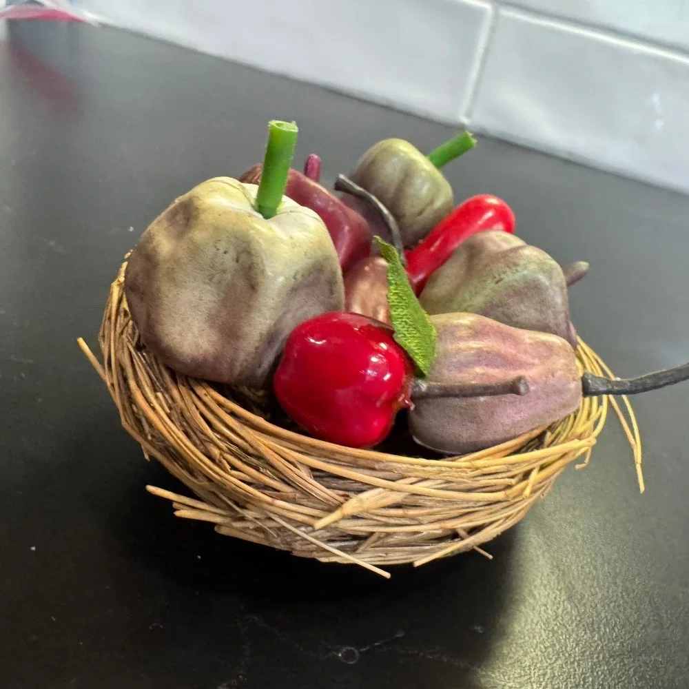 Decorative Miniature Fruit Basket Home Decor Red Green Rustic Farmhouse Nest